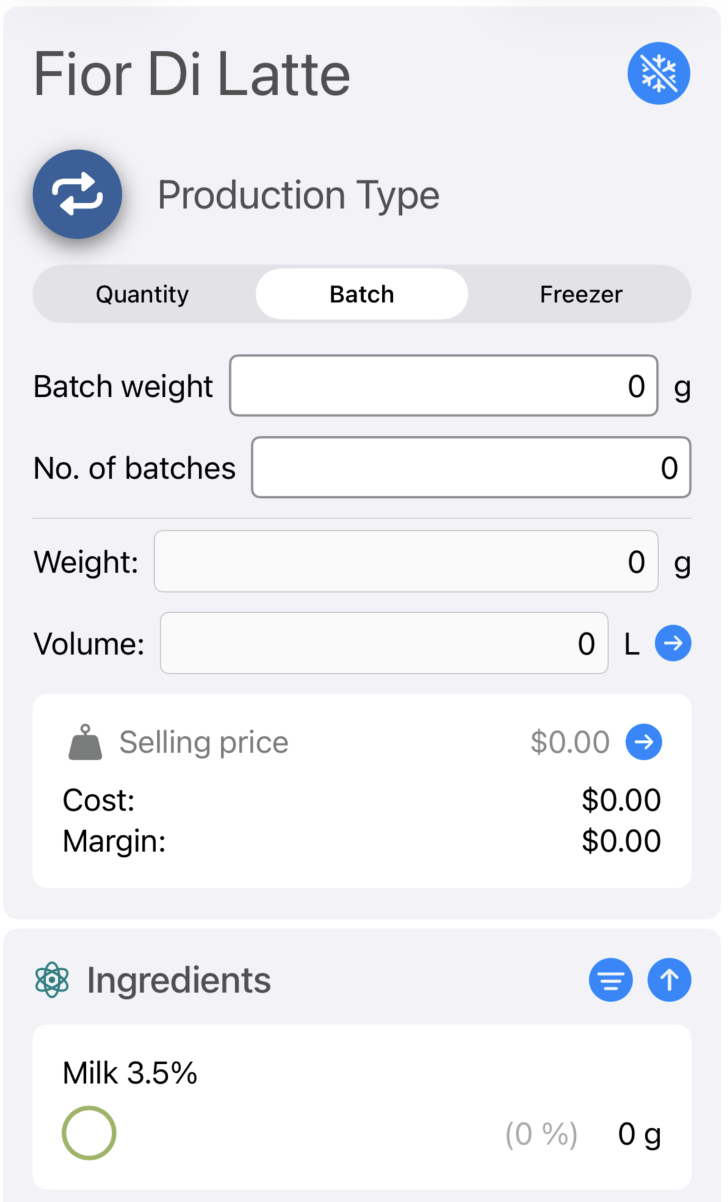 Make Gelato in Batch mode: batch weight × number of batches.