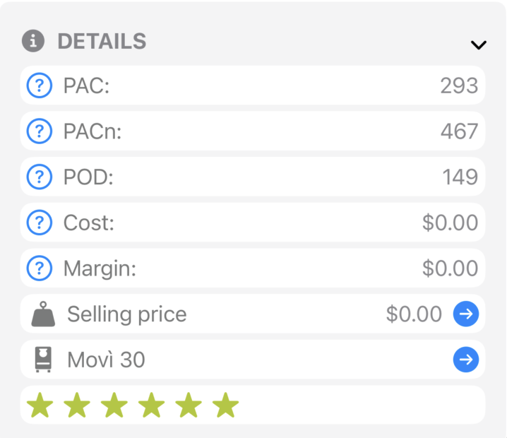 The Recipe Details header showing name, gelato kind, batch information and price.